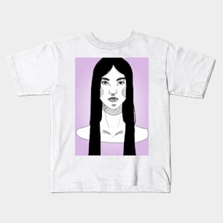 Hand-Sketched Woman With Long Hair Kids T-Shirt